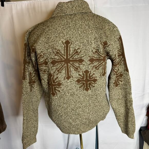 Unbranded Cowichan Style Wool Cardigan Full Zip Nordic Snowflake Mens Large Knit - Picture 3 of 5